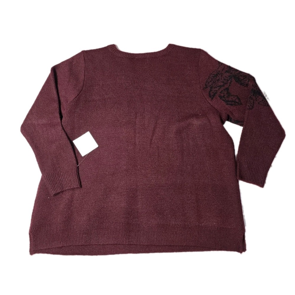 Liz Claiborne Women's Burgundy Floral Knit Sweater Size 2X Crewneck - Picture 7 of 7